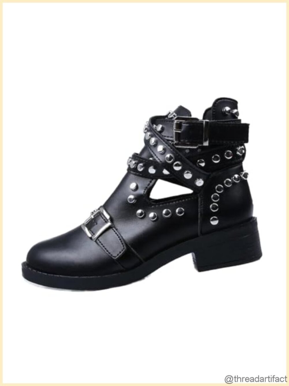 Faux Leather Studded Buckle Strap Ankle Boots Buckle Strap